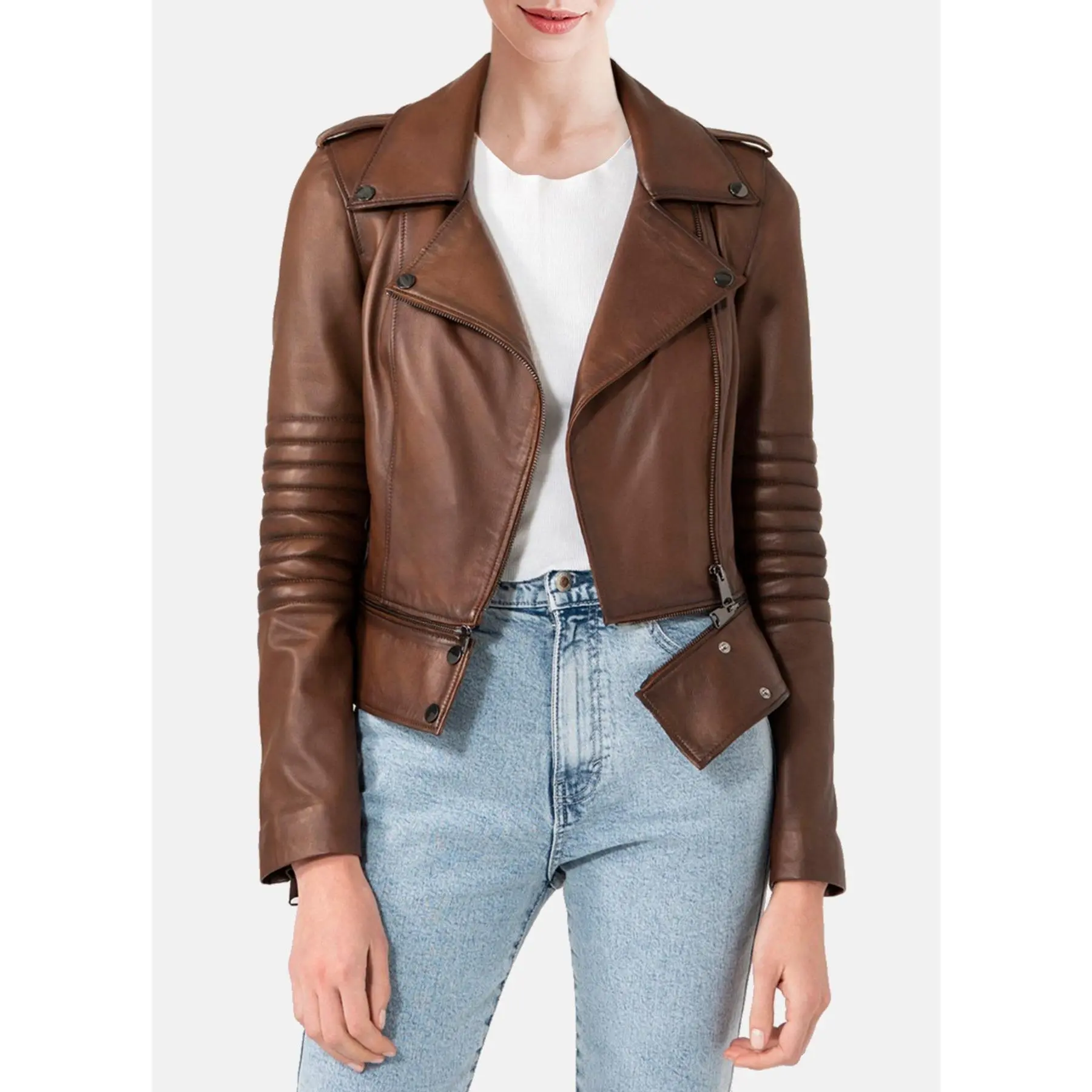 Womens Fitted Brown Biker Leather Jacket