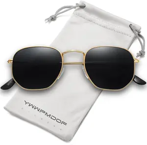 Polarized Sunglasses with Square and Hexagonal Frames, Flat Mirrored Lenses, and UV Protection for Women and Men