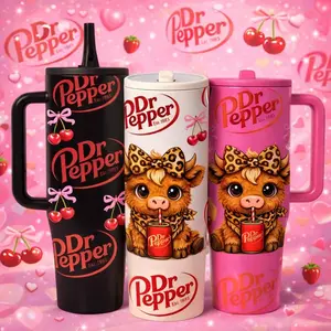 40Oz Insulated Mug Dr Pepper Soda Print, Leopard Highland Cow Cute Cartoon Design, Aesthetic Thermal Mug, Double Wall Vacuum Stainless Steel, Straw Lid with Handle, Leak Proof, Keeps Hot 12 Hours Cold 24 Hours, Valentines Birthday Daily Gift