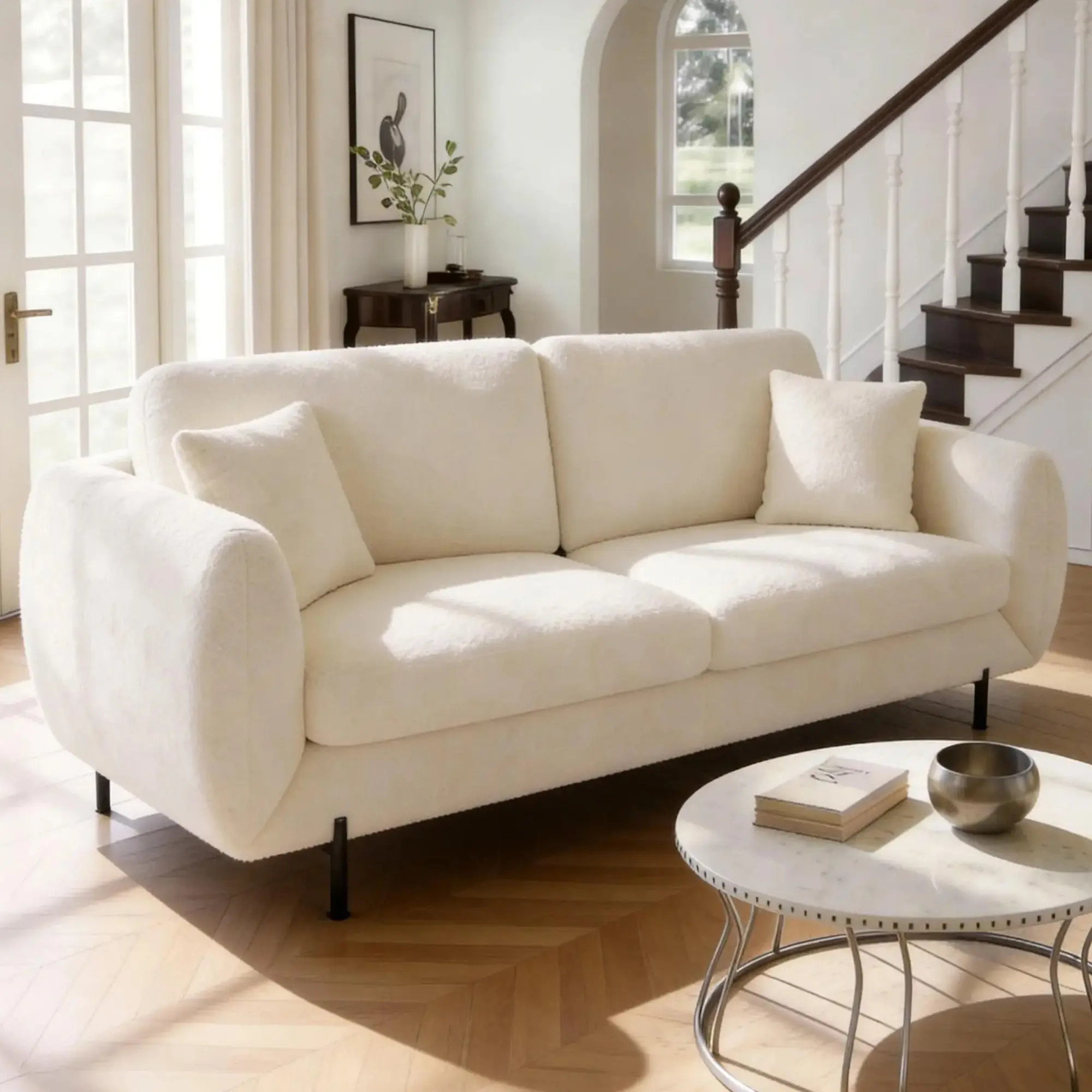 [YAOJOLUX HOME] 82" Loveseat Sofa, Lambswool Recliner Sofas, Deep Seat Couches,  Removable Cover, Easy Assembly Couch For Bedroom Small Spaces, 3-Seater Sofa Set Furniture Beige, Modern Upholstered Sofa, Couches For Living Room