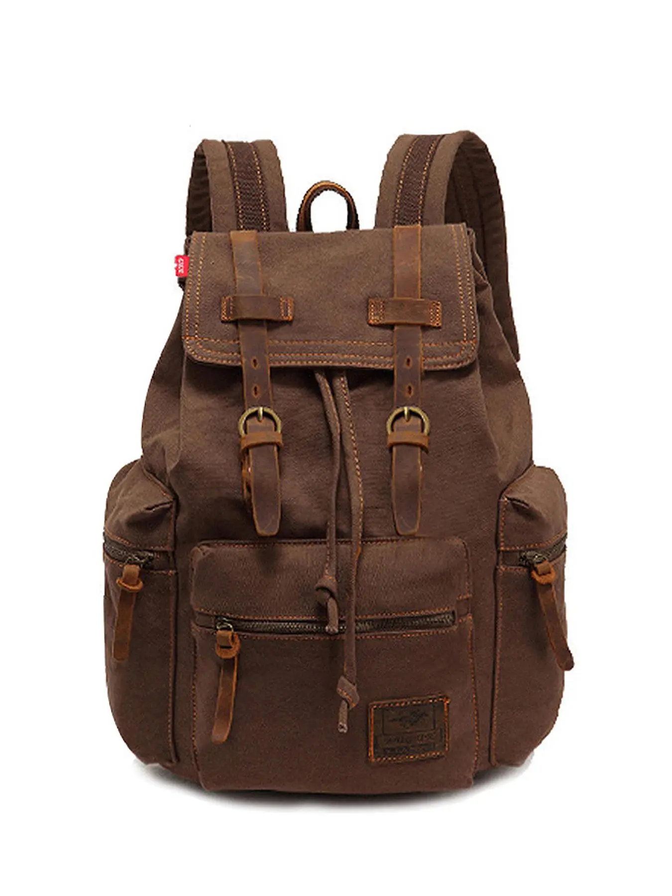 Vintage Canvas Backpack, Trendy Backpack, Casual Label  Patched Design Backpack with Belt, Fashionable Backpack for Men & Women for Daily Use, Stylish Casual Daypack
