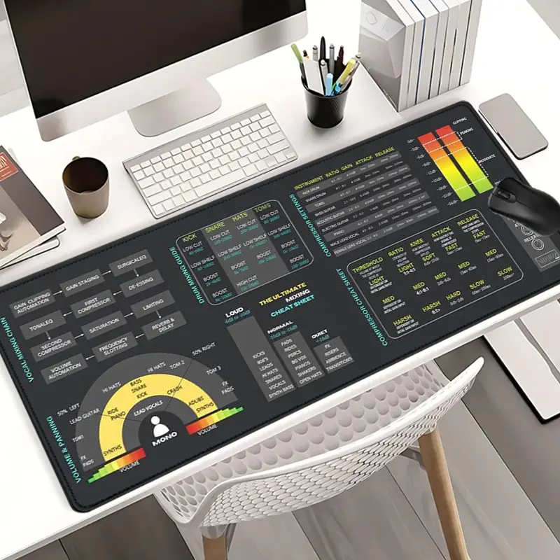 Extra Large Audio Mixing Blueprint Mouse Pad Modern Tech Gaming Desk Pad Mouse Pads for Desk 35x16 Inch Computer Keyboard Mousepad with Non-Slip Rubber Base Durable Stitched Edge Perfect Gift for Home and Office Keyboard Mouse Mat