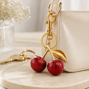 Cherry Bag Charm Keychain, Cute Fruit Purse Pendant Accessory for Handbag Backpack Decoration & Daily Key Organizer
