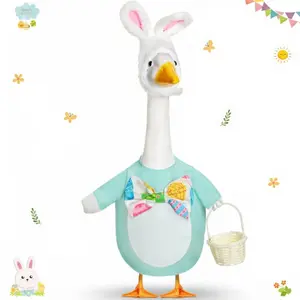 Easter Bunny Porch Goose Outfit for 23 inch Plastic Cement Goose, Easter Egg Porch Goose Costume Lawn Goose Clothes