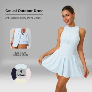 Women's Summervibes Tennis Golf Dresses with Built-in Bra Shorts Stand-Collar Half-Zip Design Slim Fit A-line Hem Skirt Athletic Dresses with Pockets  Comfortable Sporty Casual Wear Outdoor Fun