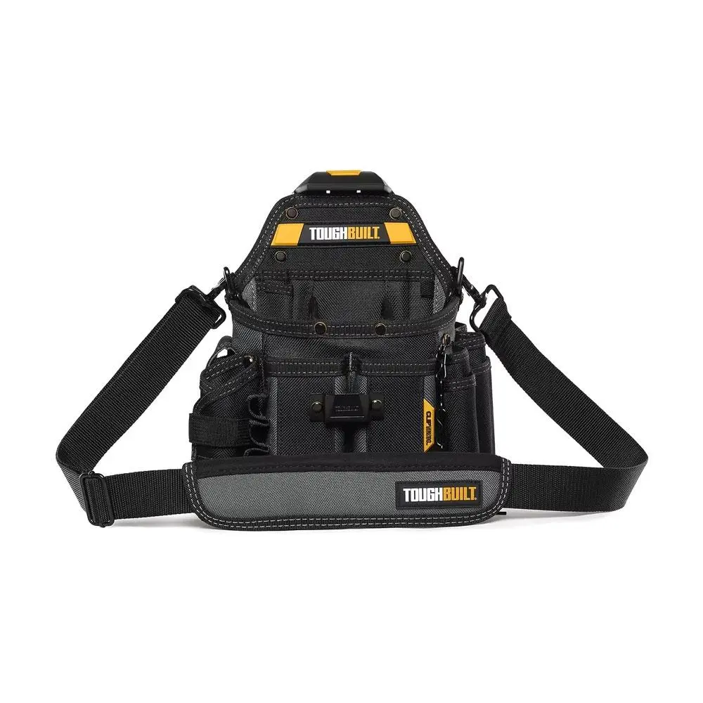1pc Heavy-Duty 21 Pockets Journeyman Electrician Tool Pouch with Clip-Tech , Adjustable Shoulder Strap - Black Polyester, Rivet Reinforcement for Professional Electricians Tool Bag TB-CT-114