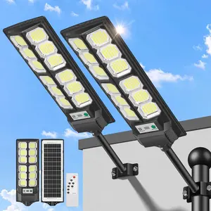 Solar Street Lights Outdoor Waterproof 2-Pack, 6500K LED Solar Lights Motion Sensor Dusk to Dawn Flood Security Light, Lamparas Luces Solares Exteriores for Outside Yard Parking Lot Path