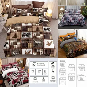 3pcs Country Style Vintage Animal Print Quilt Set, Soft Polyester Fabric, Zipper Design, Modern Bedding Essentials, Soft Bedding Sets