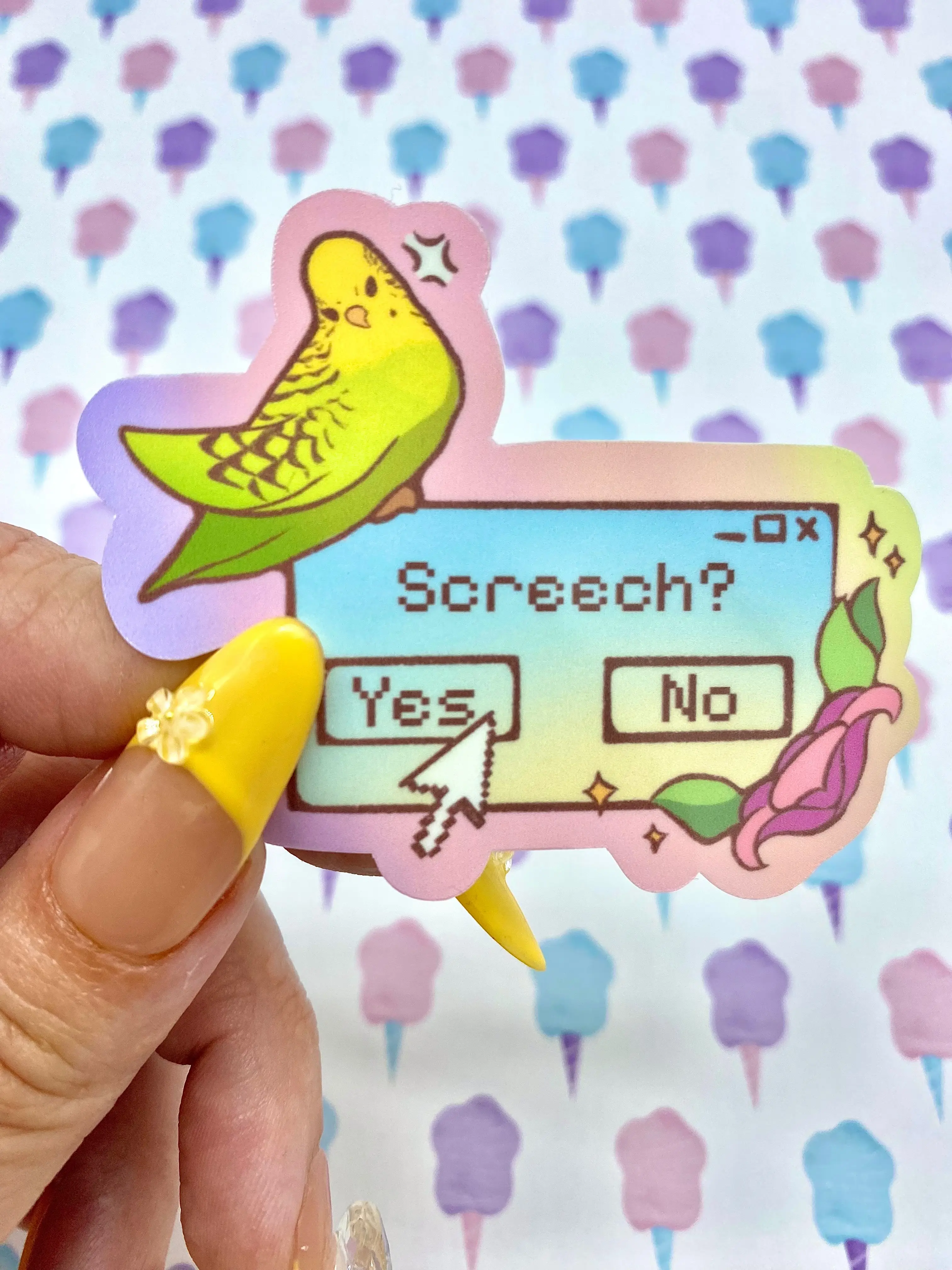 Screech? Budgie Sticker - Waterproof, Handmade Design, Not Dishwasher Safe