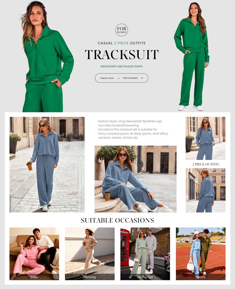 PRETTYGARDEN Women's Casual 2-Piece Sweatsuit Set - Half Zip Pullover Sweatshirt & Wide Leg Pants with Drawstring - Matching Tops & Sweatpants for Comfort PRETTYGARDEN Women's Casual 2-Piece Sweatsuit Set - Half Zip Pullover Sweatshirt & Wide Leg Pants with Drawstring - Matching Tops & Sweatpants for Comfort
