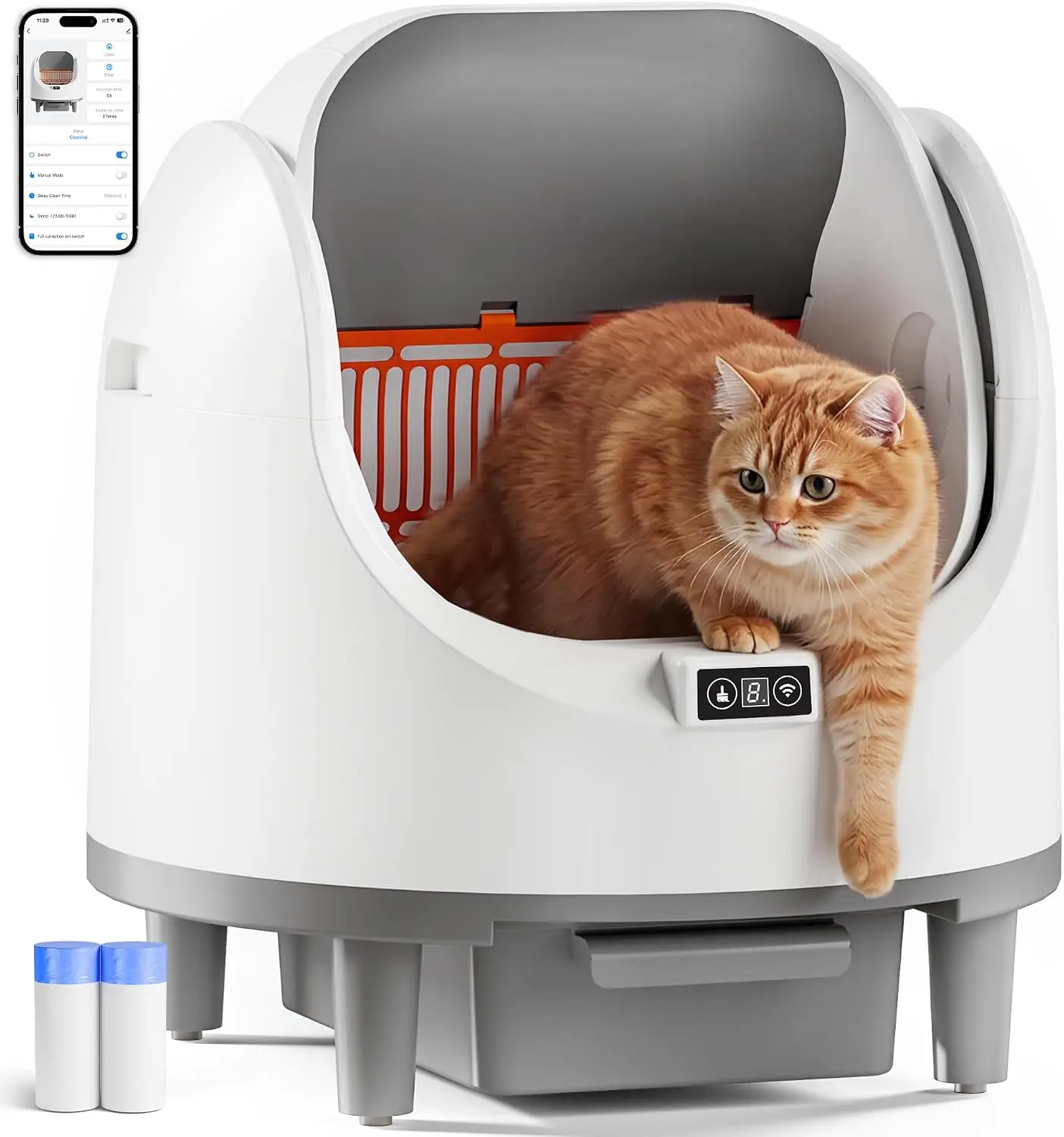 Automatic Cat Litter Box Self Cleaning Litter Box Large Capacity for Multiple Cats, App Control with Safety Sensors, Includes Scent Cartridge & 2 Roll Garbage Bags