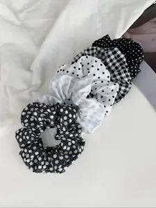 Colorblock Polka Dot & Plaid Print Scrunchie, Cute Hair Tie for Women & Girls, Minimalist Headwear Suitable for Thick Hair, Fashion Hair Accessories for Party, Daily Clothing Decor, Fashionable Hair Accessories