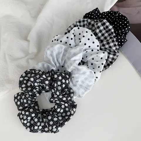 Colorblock Polka Dot & Plaid Print Scrunchie, Cute Hair Tie for Women & Girls, Elastic Hair Accessory, Minimalist Headwear Suitable for Thick Hair, Fashion Hair Accessories for Party, Daily Clothing Decor, Fashionable Hair Accessories, Scrunchies