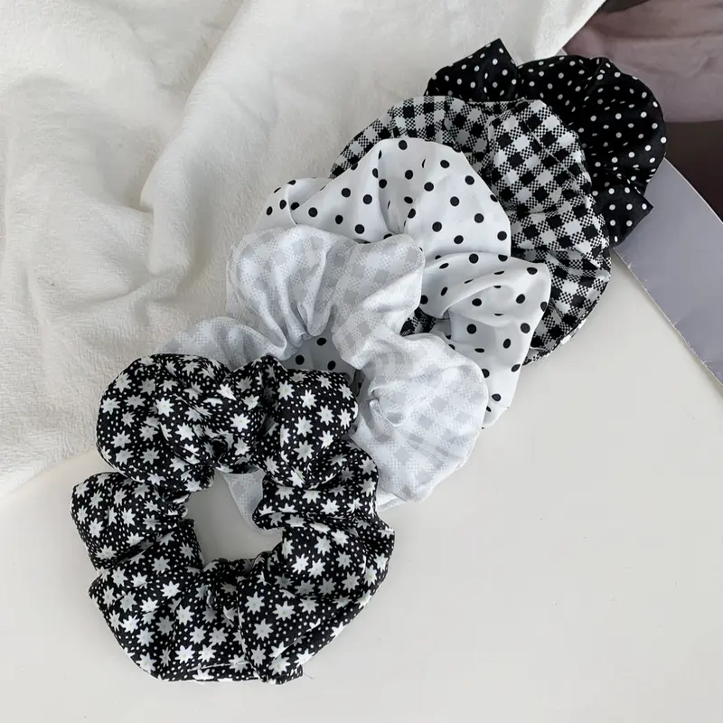 Colorblock Polka Dot & Plaid Print Scrunchie, Cute Hair Tie for Women & Girls, Elastic Hair Accessory, Minimalist Headwear Suitable for Thick Hair, Fashion Hair Accessories for Party, Daily Clothing Decor, Fashionable Hair Accessories, Scrunchies