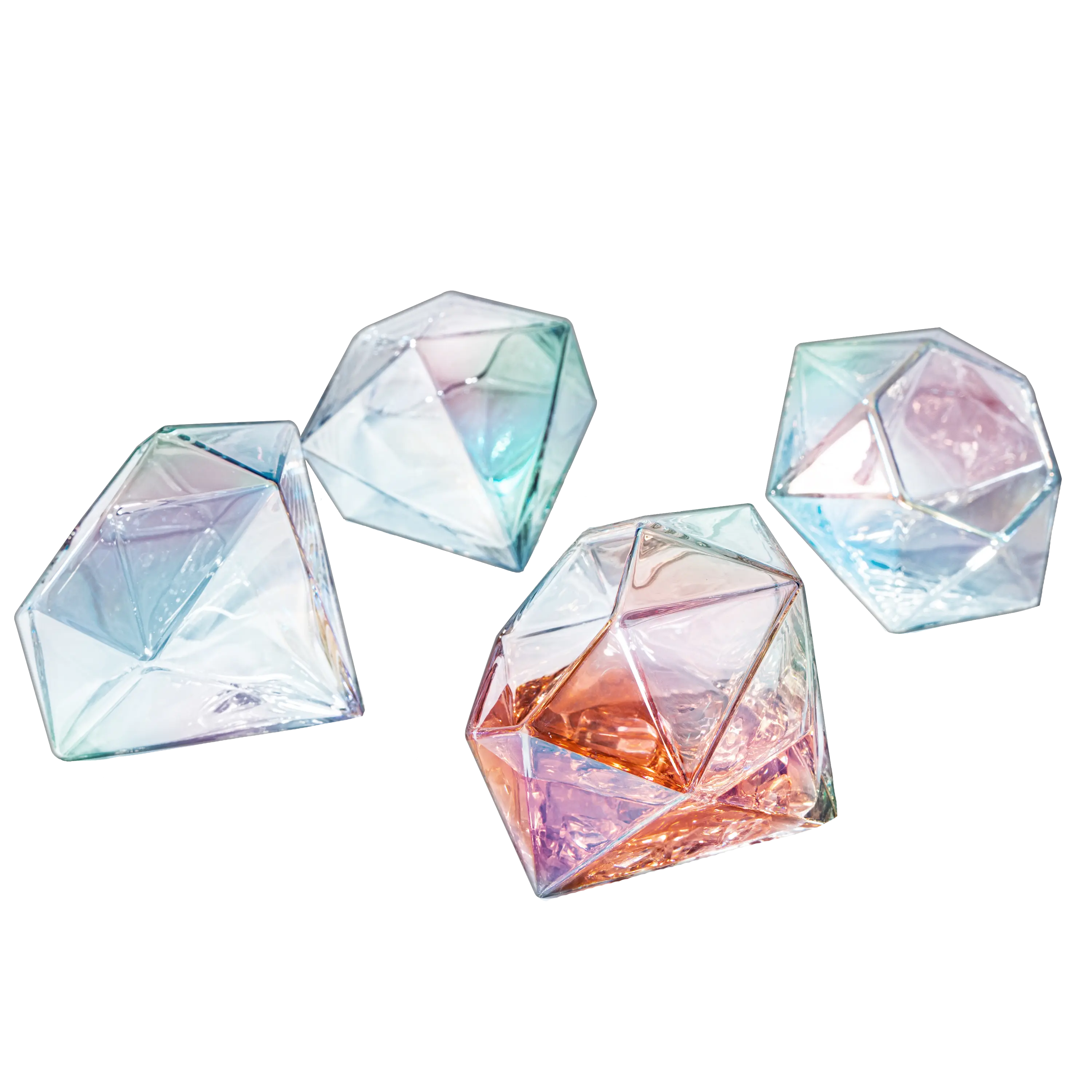 Set of 4 Diamond Whiskey & Wine Glasses 10oz - Wine, Whiskey, Water, Diamond Shaped, Diamonds Collection Sparkle Patented Wine Savant - Stands Alone, Or on Stand (Iridescent)