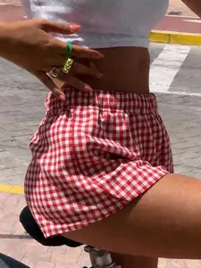 Women's Summer Elastic Waist Striped Plaid Shorts, Soft Comfortable Fabric, Ideal for Daily Commute and Outdoor Wear