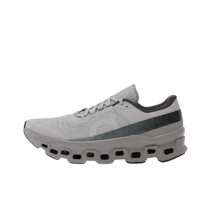 Cool Light Grey Textured Knit Upper Dark Grey Contrast Band Hollow Cloud Thick Sole Lightweight Breathable Urban Street Trend Cushion Running Shoes