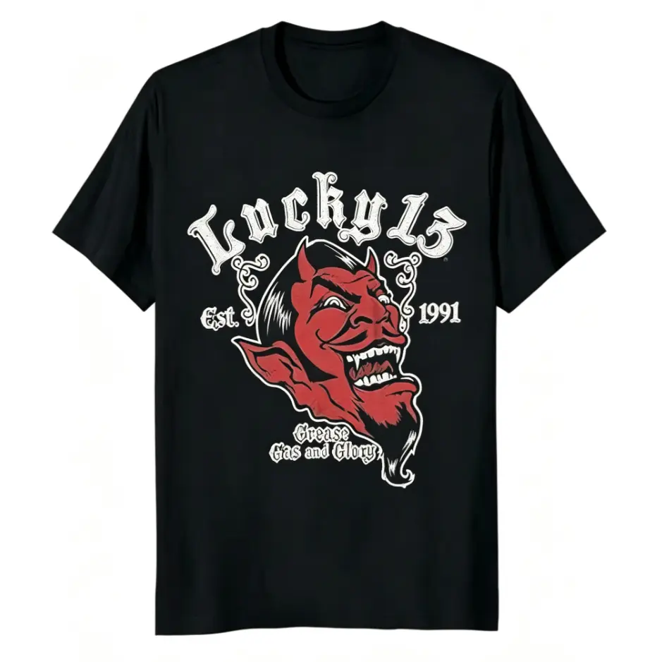 Rockabilly Style Men's Rebel Grease Graphic T-Shirt - Black, 100% Cotton Crew Neck Short Sleeve Tee with Bold Rockabilly Design, Perfect for Casual Outings