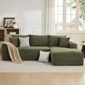 Garvee 108" Modular Cloud Sectional Sofa – L-Shaped Deep Seat Boneless Couch with Right-Facing Chaise, Soft Corduroy, No Assembly Required, Modern Living Room Furniture – Olive Green (Corduroy | Lie