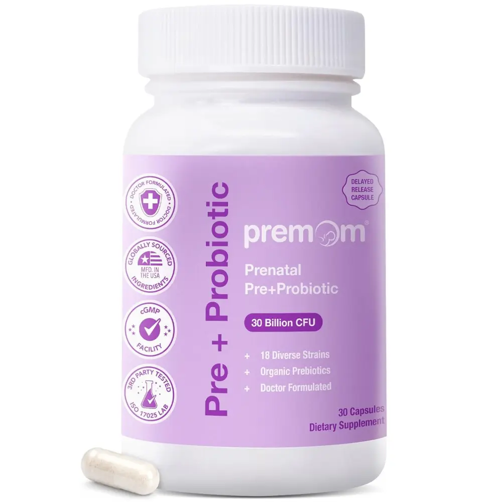 Premom Prenatal Pre & Probiotics for Women 18 Organic Strains 30 Billion CFU Supports Digestive Gut Immune Health Daily Healthcare Dietary Supplement