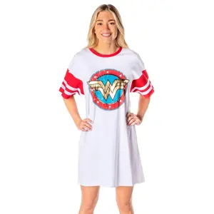 DC Comics Wonder Woman Classic Logo Womens Varsity Tee Nightgown Pajama Shirt