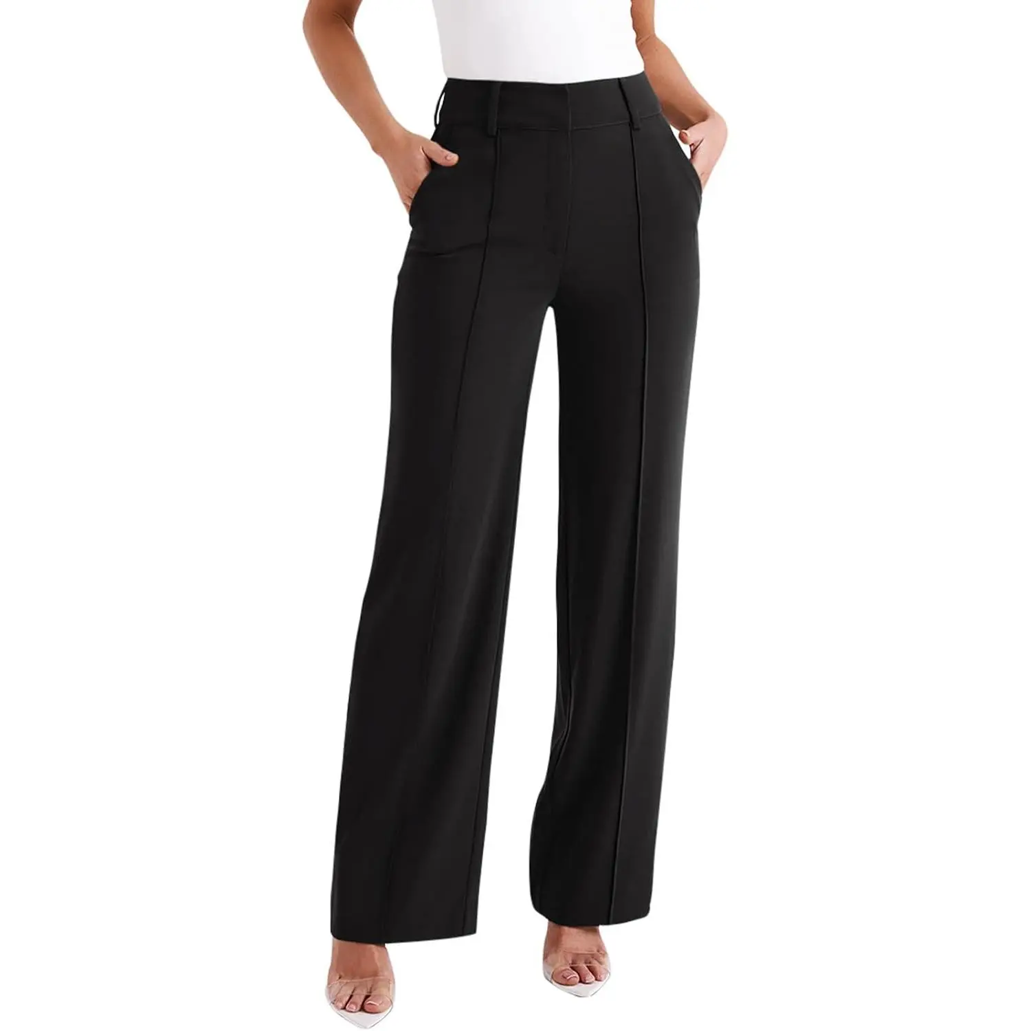Womens Work Pants High Waisted Wide Leg Dress Trousers | business casual outfits, office formal daily wear slacks, durable fabric for all season