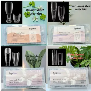 FlexOne Easy Dual-Form Sandwich Nail Tips, 14 sizes - 120 pcs Box - Square Coffin Almond