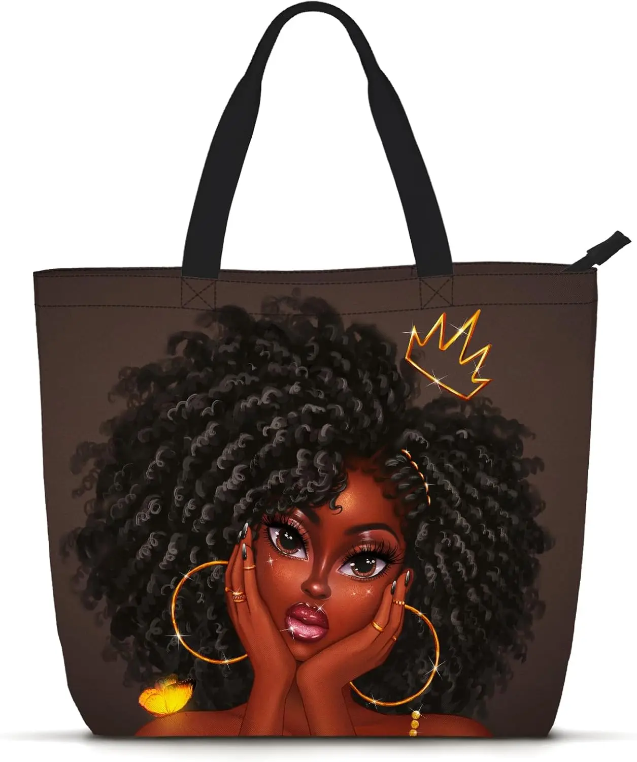 Women Tote Bag Black  Handbag For Women Fit Work Beach Labtops With Zip