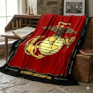 U.S. Marine Corps Emblem Pattern Blanket Suitable For Use In Multiple Scenarios Air Conditioning Room Blanket Skin-friendly Soft Lightweight And Breathable