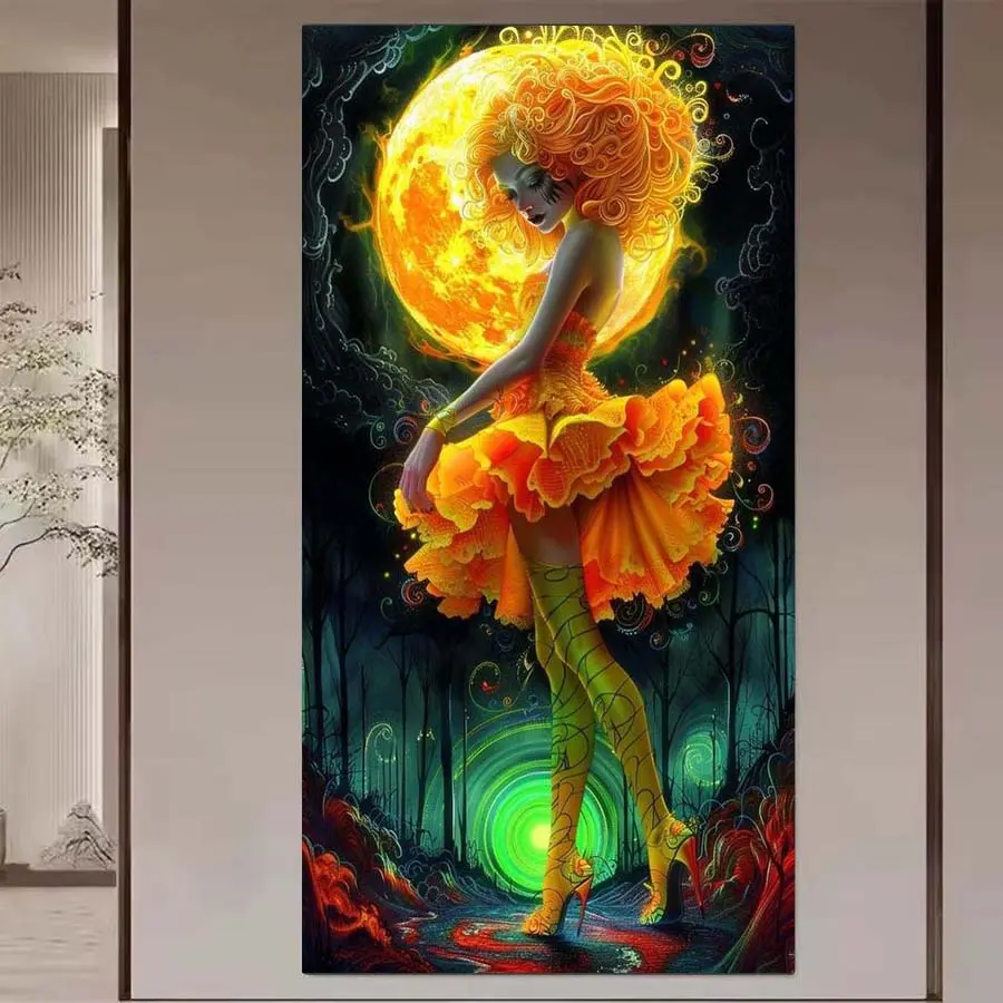 1 set of DIY diamond painting kit, 5D diamond art set, DIY decoration of moon, skirt, and forest. Diamond painting kit with full round diamonds, mosaics, diamond art, DIY art home decor, suitable for Christmas.