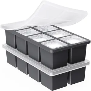 Large Ice Cube Trays for Whiskey: Big Silicone Ice Cube Trays 2 Inch - Huge Square Ice Cubed Tray for Whisky and Cocktail
