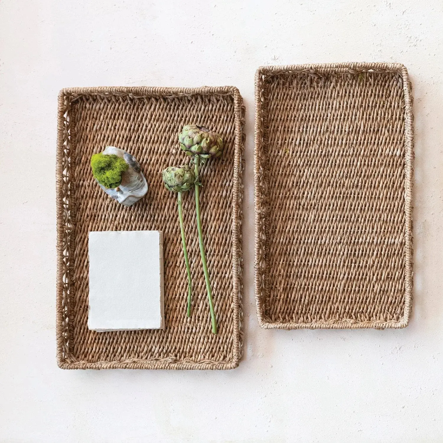 Hand-Woven Water Hyacinth & Rattan Tray with Handles — Ottoman Tray, 2 Sizes