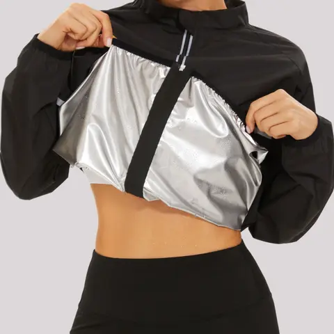 Women's Plus Size Sweat Sauna Suit, Long Sleeve Zipper Gym Jacket, Workout Fat Burning Sauna Shirt, Body Shaping Sauna Vest, Sports Yoga Jacket, Sculpted Sports Jacket, Fitness Outerwear, Sports Outwear, Polyester Athleisure, Workout Clothes Women