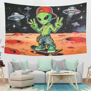 Hip Hop Alien Skateboard Tapestry - Trippy Space Wall Decor for Bedroom & Dorm