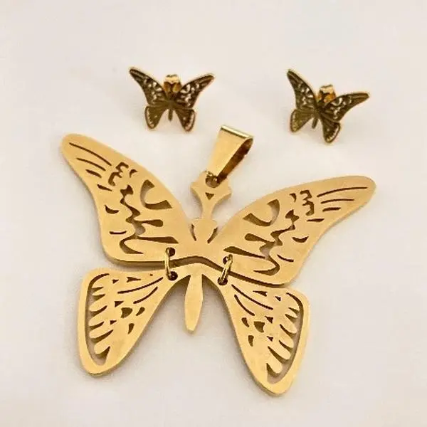 Butterfly Set Stainless Steel Pendant & Earrings Set for Women Elegant Jewelry Gift