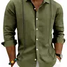 Men's All-Seasons Outfits Linen Blend Breathable Button Down, Relaxed Fit, Hollow Out Embroidered Trim, Roll-Up Long Sleeve, Classic Casual Beach Top for Vacation, Daily & Summer Wear, Embroidery, Casual Button Shirts