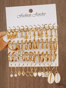 48pcs Hoop Earrings Set, Butterfly, Lock, Heart, Shell Pendants, Retro Y2K Boho Style, Perfect for Layering, All Occasions