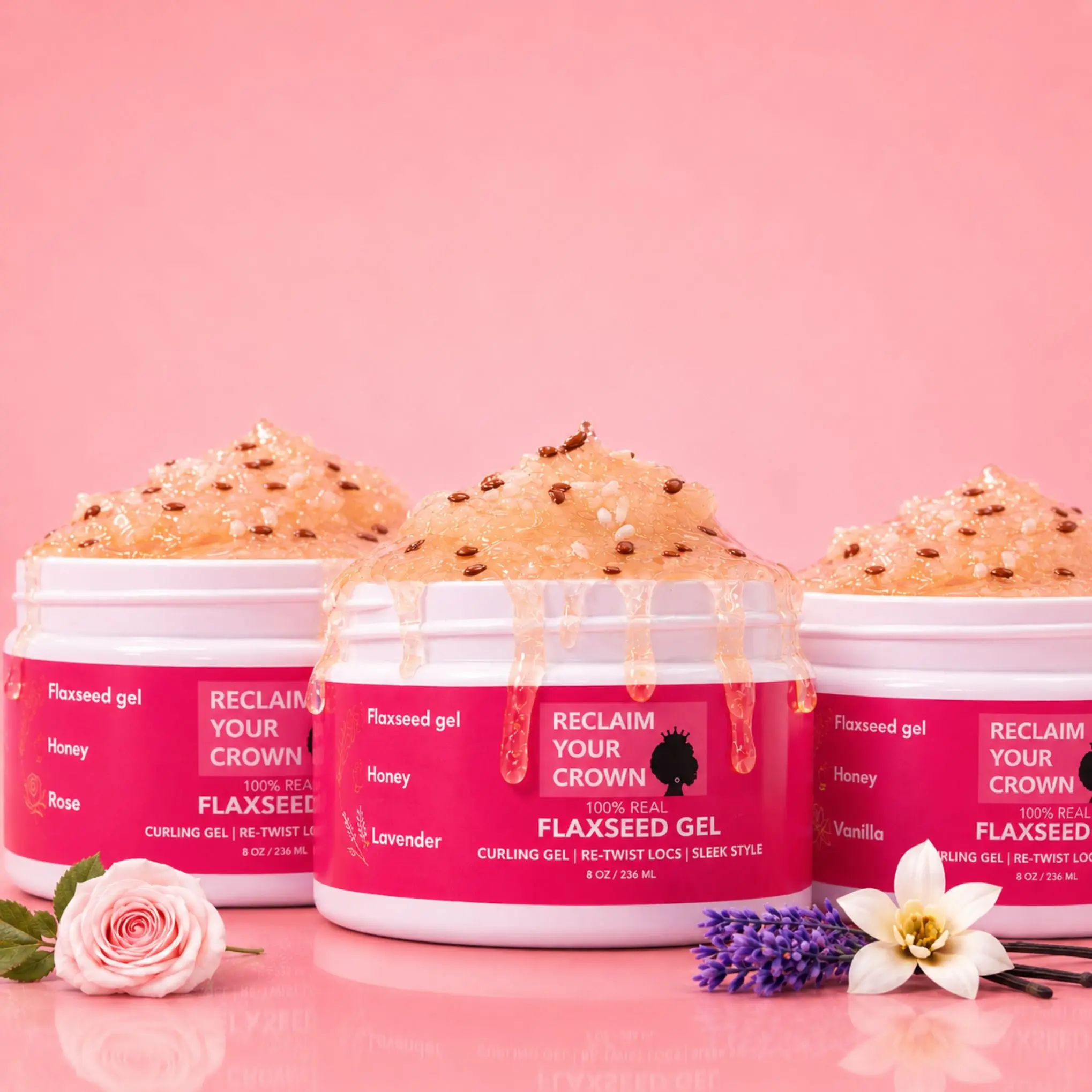 100% Real Flaxseed Gel 3 Pack with Lavender, Rose & Vanilla