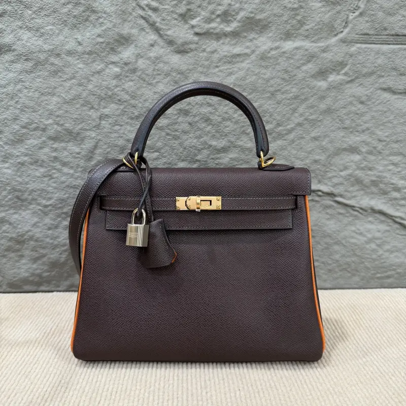 Pre-owned HERMÈS Leather tote bags Hermes Kelly 25 Epsom 46 Ebene (st1114m2)