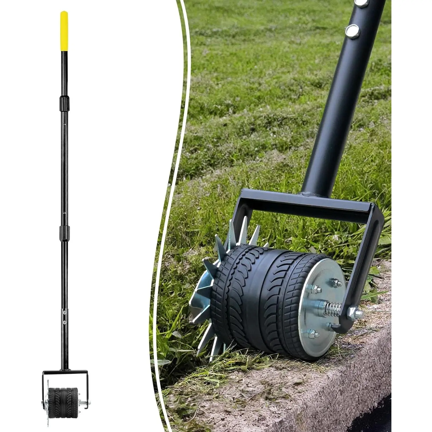 Wheel Rotary Edger Lawn Tool 59’’, Manual Grass Edger Tool with Wheel with Extra-Wide Rubber Wheel, Garden Edger with Reinforced Bracket, Rotary Edging Tool for Landscaping Sidewalks Driveways