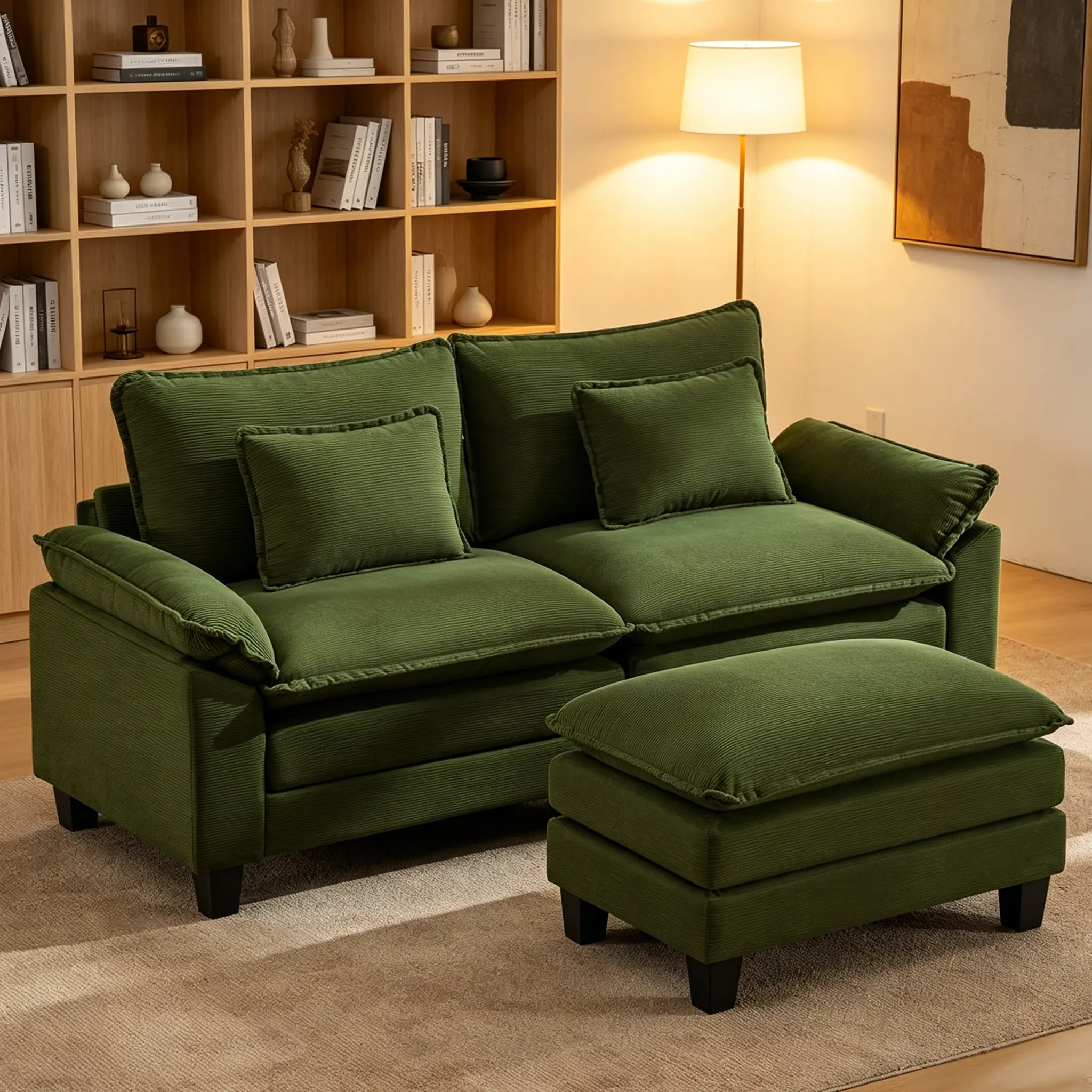Modular Cloud Couch Sectional Sofa 87" L Shaped Deep Seat with Ottoman & Pillows Ultra Comfy Corduroy Loveseat for Living Room Apartment or Bedroom
