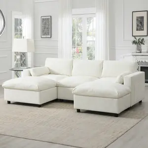 [SOIYELIFE] 86.5'' Chenille Modular Sectional Sofa with Storage Pockets, 5 Seat U Shaped Couch Set with Pillows,Free Combination,Modern Cloud Sofa with 2 Movable Ottoman for Living Room,Apartment,3 Colors cofy  sofa