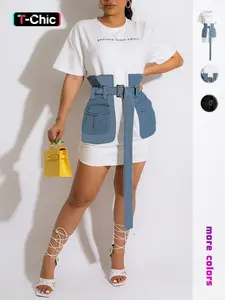 Women's Letter Print Tee Dress, Casual Short Sleeve T-shirt Dress for Summer, Ladies Clothes for Daily Wear