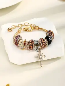 Leopard Print Beaded Bracelet Adjustable, 8 Ball Star Zircon Cross Pendant Design, Suitable for Daily Wear Parties Events