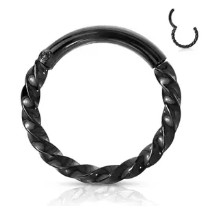16 Gauge 316L Surgical Steel Black Twisted Hinged Segment Septum Ring