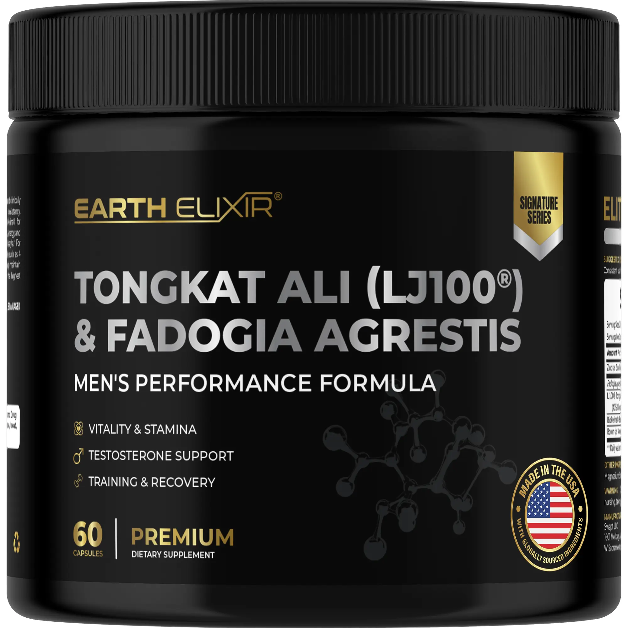 Earth Elixir LJ100 Tongkat Ali & Fadogia Agrestis for Men - Made in USA & 3rd Party Tested for Strength, Energy & Vitality - Clinically Studied Tongkat Ali LJ100