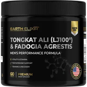 Earth Elixir LJ100 Tongkat Ali & Fadogia Agrestis for Men - Made in USA & 3rd Party Tested for Strength, Energy & Vitality - Clinically Studied Tongkat Ali LJ100
