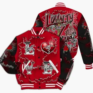 Bred Velvet 11s Varsity Jacket, Loyalty Theme Graphic Baseball Coat, Bold Streetwear Style, Trendy Casual Unisex Outfit Gift