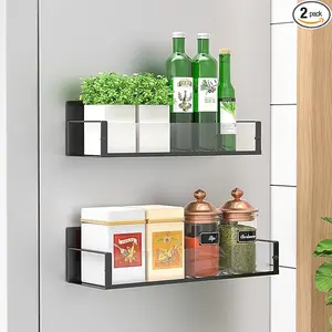2 Pack Magnetic Spice Storage Rack Organizer for Refrigerator and Oven, Clear Fridge Organizers and Storage, Strong Magnetic Holder for Spices Jars Condiments, Space Saving Kitchen Organization Shelf