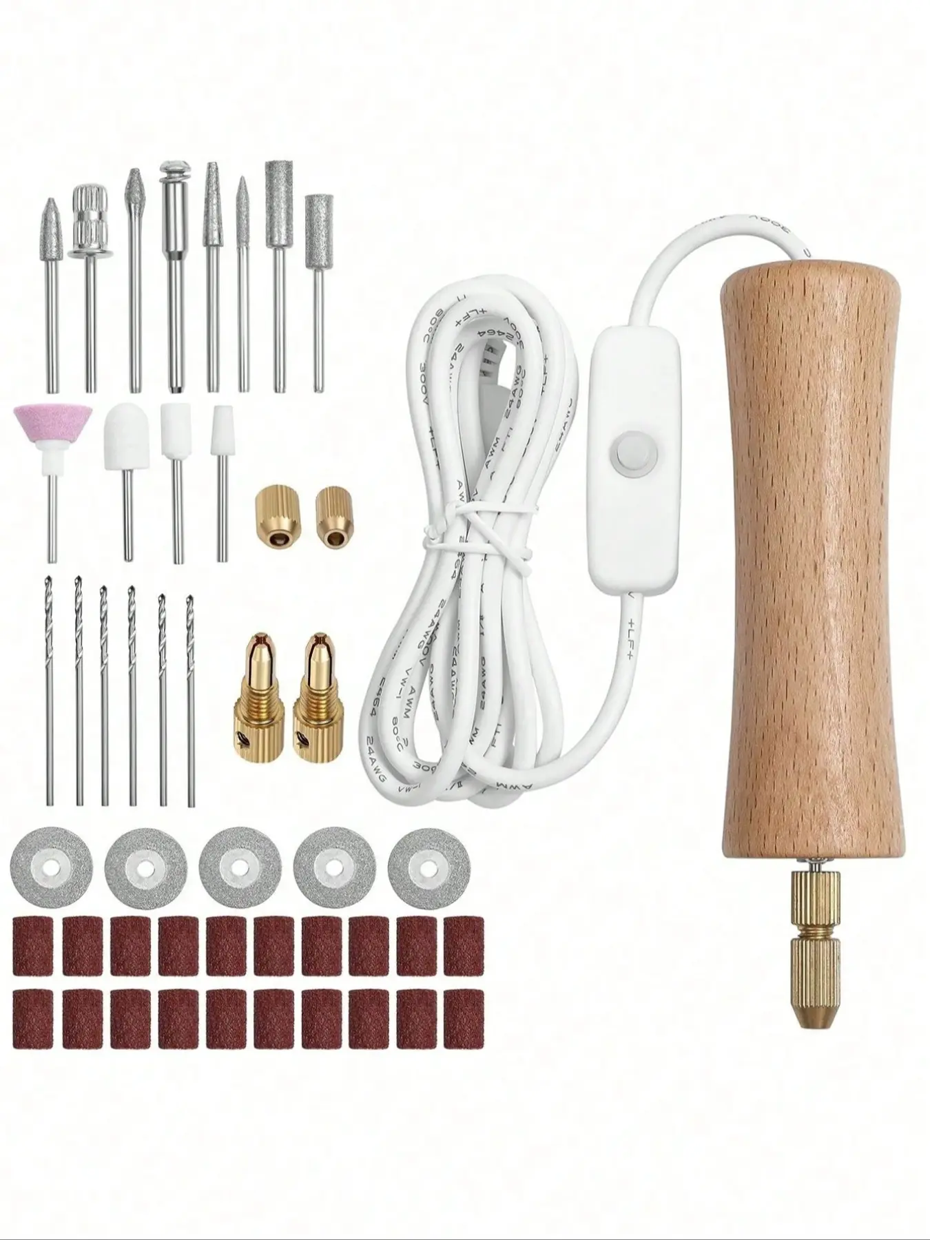 Electric Resin Jewelry Drill Set, Drill Kit, 50pcs Wooden Body Hand Drill Resin Supplies, Drill Bits, Multi-Purpose Power For Drilling, Sanding, Polishing, Cutting, Engraving, DIY Resin Crafts Practical Convenient Precise Jewelry Making Tool